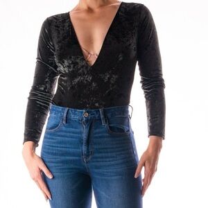 NWOT VICTORIA SECRET deep V Velvet Like Longsleeve Bodysuit